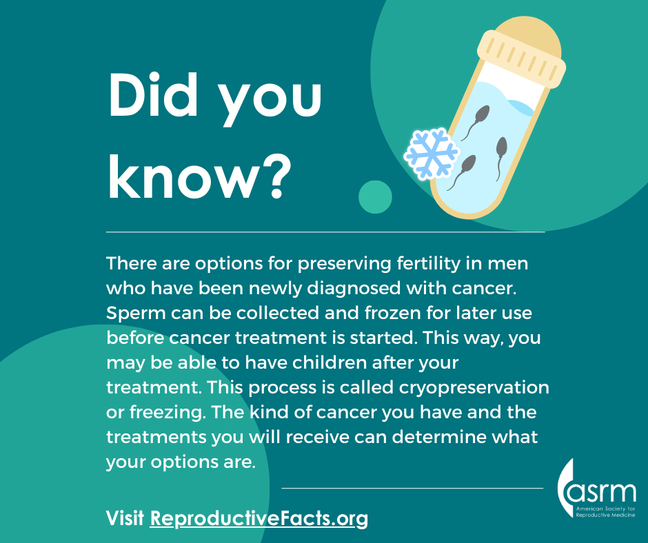 There are options for preserving the fertility of men undergoing cancer treatment
